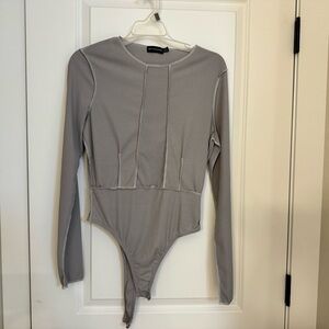 PrettyLittleThing Taupe Ribbed Bodysuit Top